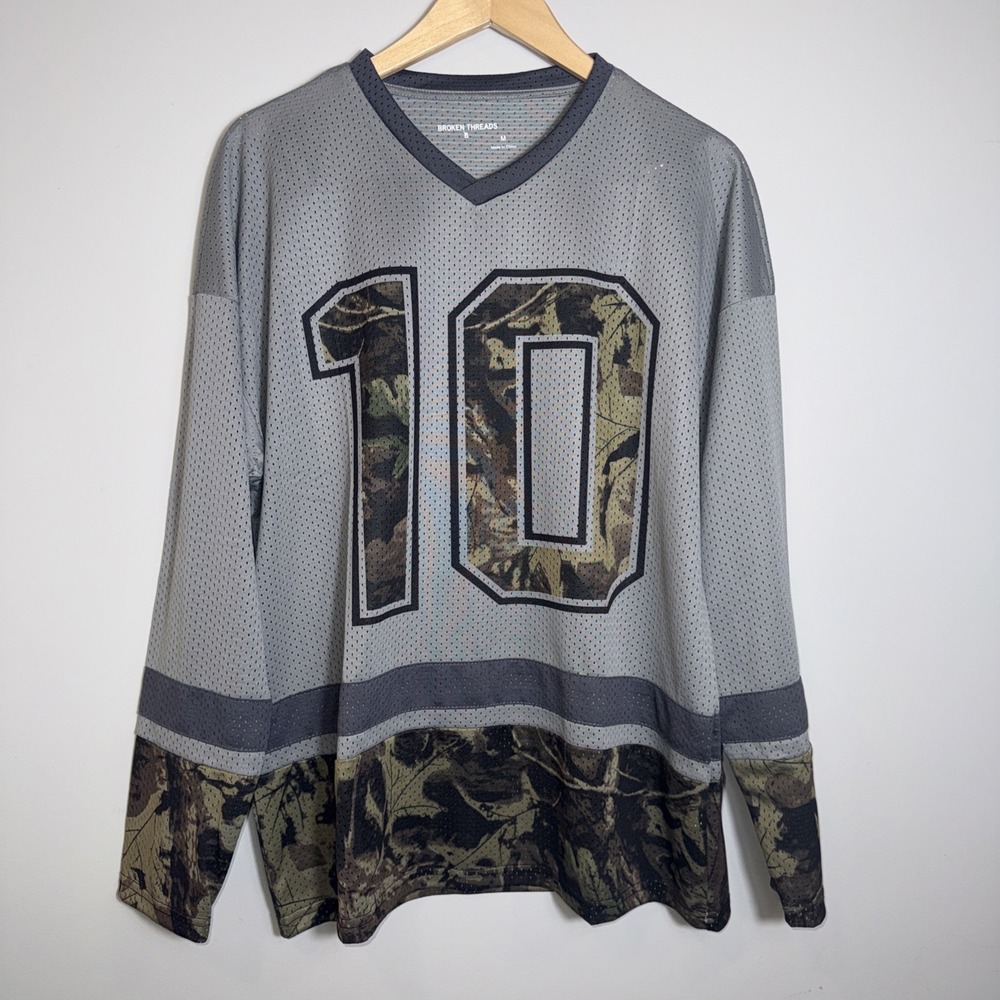 Broken Threads Men's Camo Hockey Jersey Size Medium‎ Grey #10